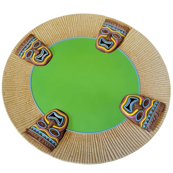 Tiki Serving Platter & Chip Bowl Set‎ Easter Unlimited 2 Pc Green Melamine Party - Picture 6 of 12